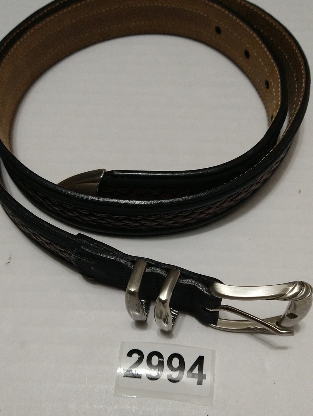 Tommy Bahama Men's Brown Leather Belt W/Braided Look Brass Buckle Size 34 - Picture 12 of 12